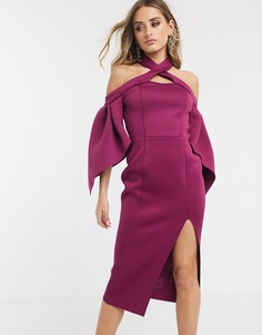 Платье-футляр миди с бретелью через шею ASOS DESIGN-Розовый