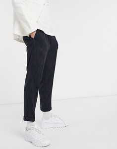 Темно-синие зауженные брюки с подворотами ASOS DESIGN-Темно-синий