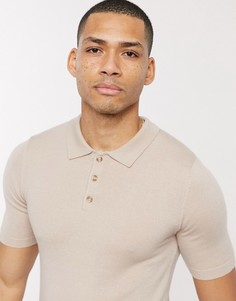 Бежевое обтягивающее поло с короткими рукавами ASOS DESIGN-Бежевый
