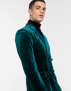 Зеленый супероблегающий двубортный пиджак ASOS DESIGN