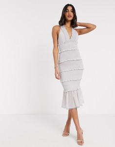 Платье миди со сборками и V-образным вырезом ASOS DESIGN-Мульти