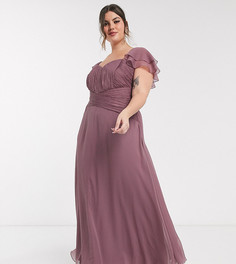 Платье макси с короткими рукавами и сборками ASOS DESIGN Curve Bridesmaid-Фиолетовый