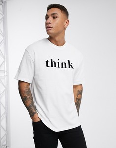 Светлая футболка с надписью "think" Topman-Белый