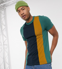 Темно-синяя футболка в стиле колор блок из органического хлопка ASOS DESIGN Tall-Зеленый