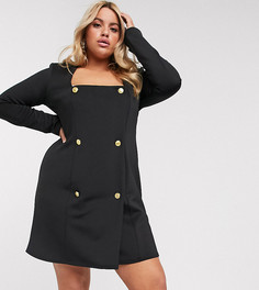 Двубортное трикотажное платье-пиджак с квадратным вырезом ASOS DESIGN Curve-Черный