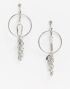 Серебристые серьги с цепочками и ключами ASOS DESIGN-Серебряный