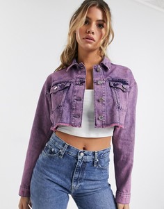 Розовая короткая джинсовая куртка с эффектом кислотной стирки ASOS DESIGN-Розовый