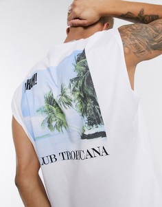Свободная футболка без рукавов с принтом ASOS DESIGN-Белый