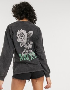 Выбеленный oversized-лонгслив с принтом роз ASOS DESIGN-Черный