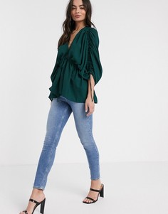 Топ с рукавами кимоно и сборками ASOS DESIGN-Зеленый