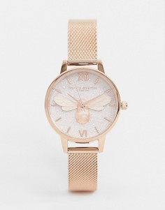 Золотистые часы с сетчатым браслетом Olivia Burton OB16FB04-Золотой