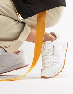 Белые кожаные кроссовки с резиновой подошвой Reebok Classic-Белый