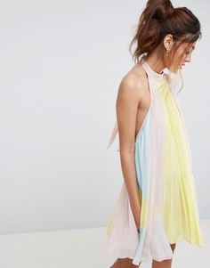 Плиссированное платье мини колор блок ASOS-Мульти