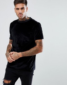 Черная бархатная футболка River Island-Черный