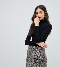 Топ с отворачивающимся воротником и длинными рукавами Miss Selfridge-Черный