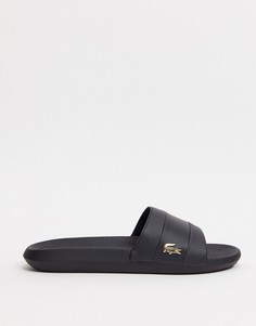 Черные шлепанцы с крокодиловым рисунком Lacoste-Черный