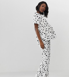 Пижамный комплект со свободным топом и брюками в горошек из 100% модала ASOS DESIGN Maternity-Розовый