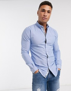 Голубая оксфордская рубашка узкого кроя River Island-Синий