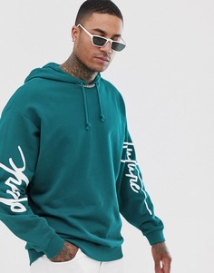 Oversized-худи сине-зеленого цвета с принтом на рукаве ASOS DESIGN x Dark Future-Зеленый