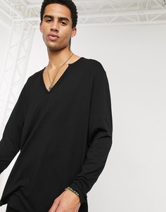 Черный длинный свободный лонгслив ASOS DESIGN