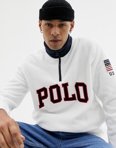 Белый свитшот с молнией и логотипом-аппликацией Polo Ralph Lauren