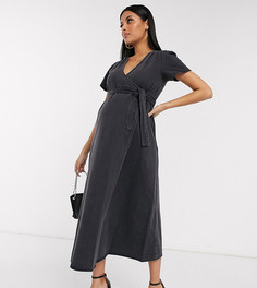 Черное джинсовое платье миди с запахом ASOS DESIGN Maternity-Черный