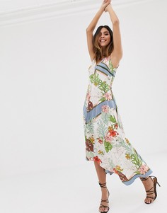 Платье в стиле колор блок с цветочным принтом AX Paris-Мульти