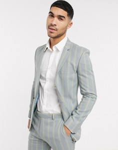 Серый супероблегающий пиджак в желтую полоску ASOS DESIGN