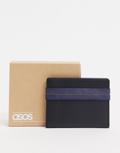 Черная кожаная кредитница с синей резинкой ASOS DESIGN-Черный