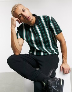 Поло свободного кроя из пике в вертикальную полоску ASOS DESIGN-Зеленый