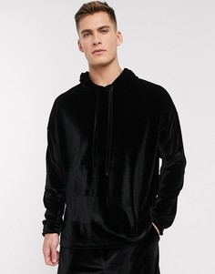 Черная велюровая пижама с oversized-худи и шортами ASOS DESIGN-Бежевый