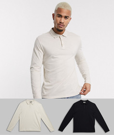 Набор из 2 трикотажных поло из органического хлопка с длинными рукавами ASOS DESIGN - Скидка-Мульти