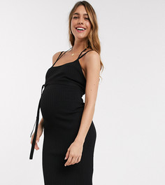 Платье миди в рубчик с поясом ASOS DESIGN Maternity-Черный