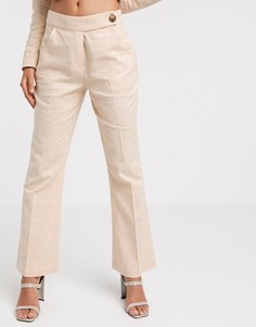 Льняные расклешенные брюки персикового цвета Vero Moda-Бежевый
