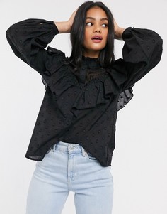 Хлопковая блузка с оборками ASOS DESIGN-Черный