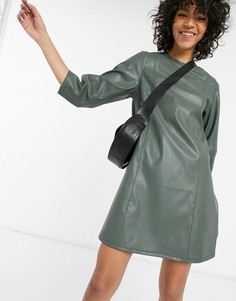 Пыльно-зеленое платье мини из искусственной кожи Weekday-Зеленый