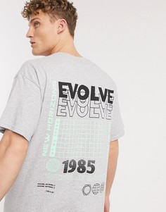 Серая oversized-футболка с принтом New Look-Серый