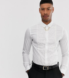 Белая приталенная рубашка с кружевной вставкой Twisted Tailor tall-Белый