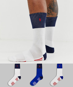 Набор из 3 пар спортивных носков белого/белого/синего/красного цвета с логотипом Polo Ralph Lauren-Мульти