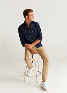 Хлопковая рубашка slim fit с принтом - Mur Mango