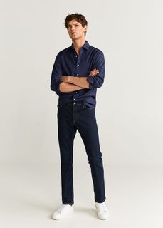 Рубашка slim fit с фактурной выделкой в елочку - Magy Mango