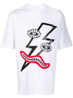 Neil Barrett thunderbolt face print T-shirt