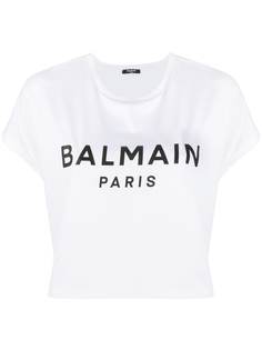 Balmain укороченная футболка с логотипом