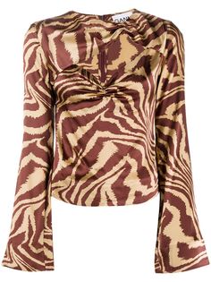GANNI animal print cut-out detail blouse