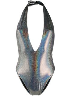 Alessandra Rich metallic-print deep-v one piece