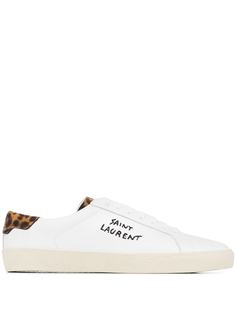 Saint Laurent White Signature leopard print leather sneakers