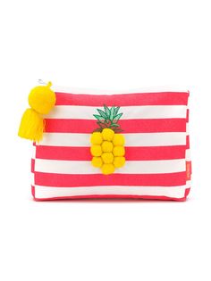 Sunuva pom pom-embellished striped pouch