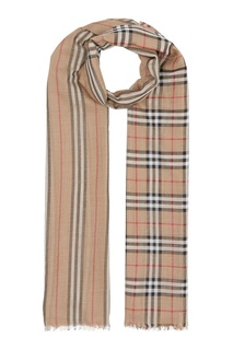 Бежевый шарф в клетку и полоску Burberry