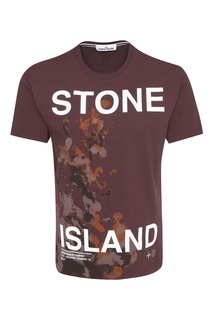 Бордовая принтованная футболка Stone Island