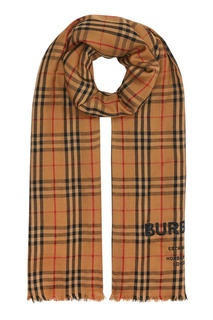 Коричневый шарф с вышитым логотипом Burberry